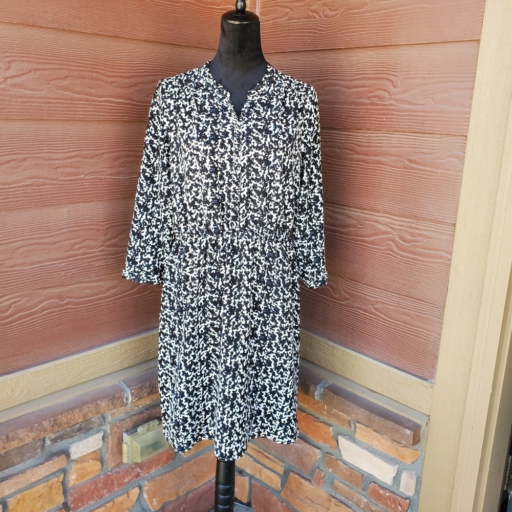 H&M Black White and Blue Animal Print Women's Midi Dress Size 14 NWOT